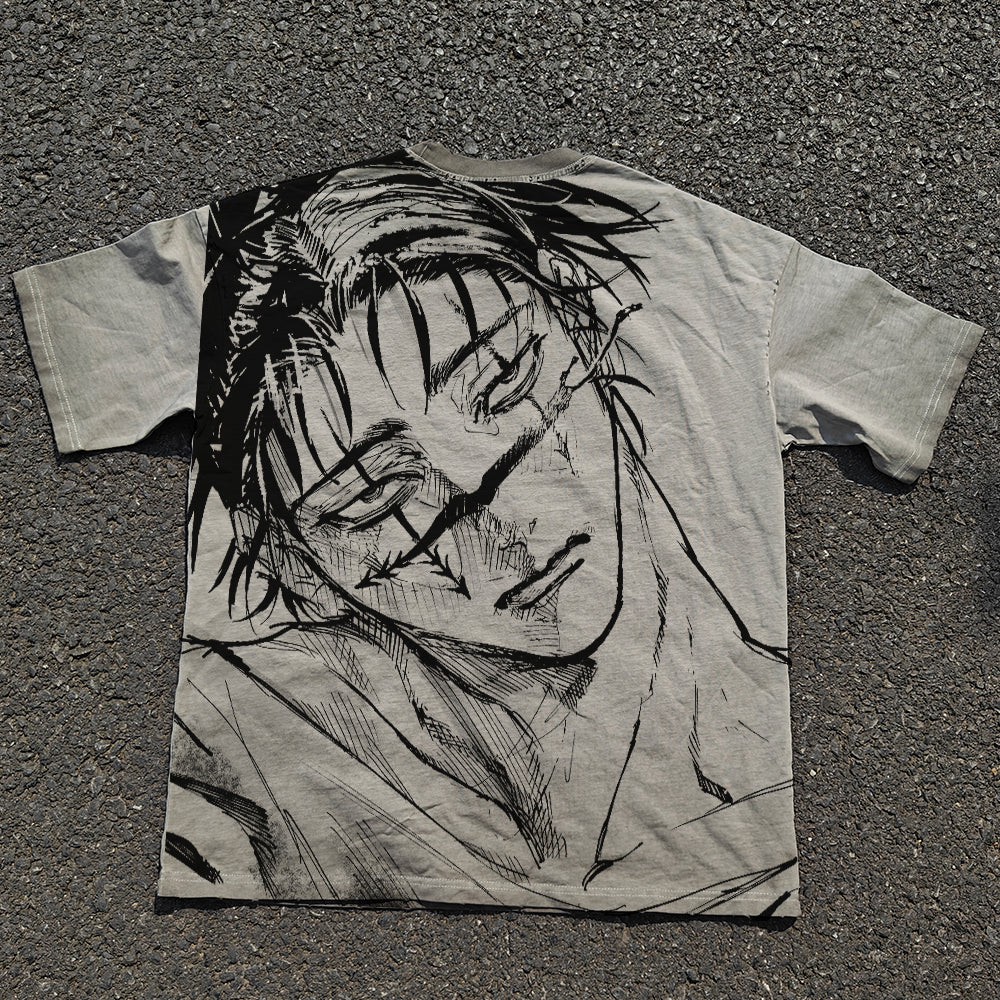 VintageT T-shirt JJK Anime Large Size Printed Short sleeved Summer Short sleeved Shirt for Men Oversize