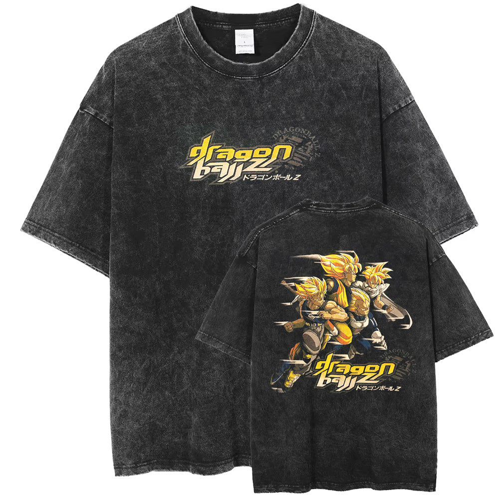 Hip Hop Streetwear Men Washed T-Shirt Dragon Ball Anime Graphic Oversized T Shirt Summer Short Sleeve Cotton Tshirt Vintage