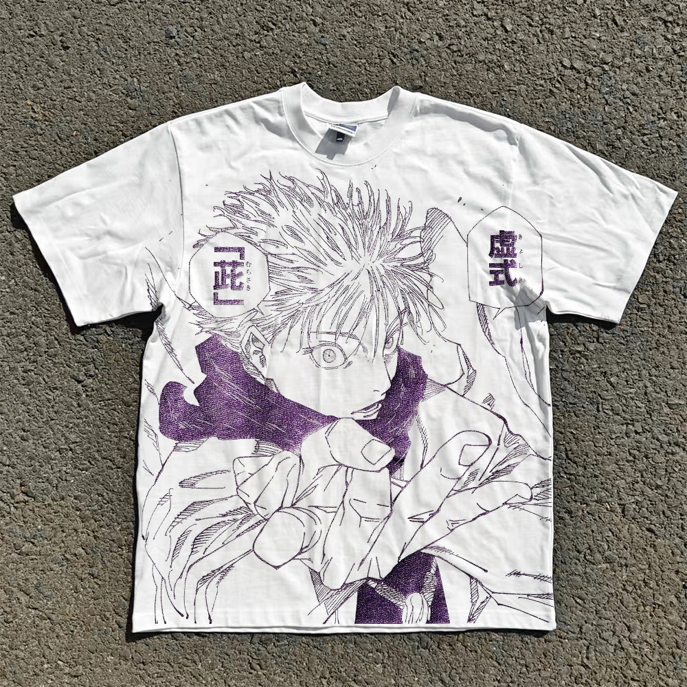 Men's T-shirt Anime DTG Printed Short Sleeve Oversize Unisex JJK Pattern TShirt
