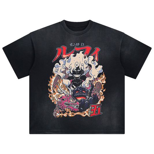 2025 Men Streetwear Harajuku Vintage Anime Cartoon Retro Graphic T-shirt Washed T-Shirt Oversized Men Cotton Tops