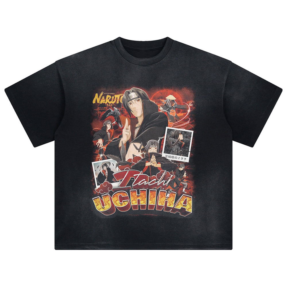 Men Washed Vintage Black T-Shirt Streetwear Anime Graphic Print Tshirt Harajuku Summer Short Sleeve Cotton Oversize Tee