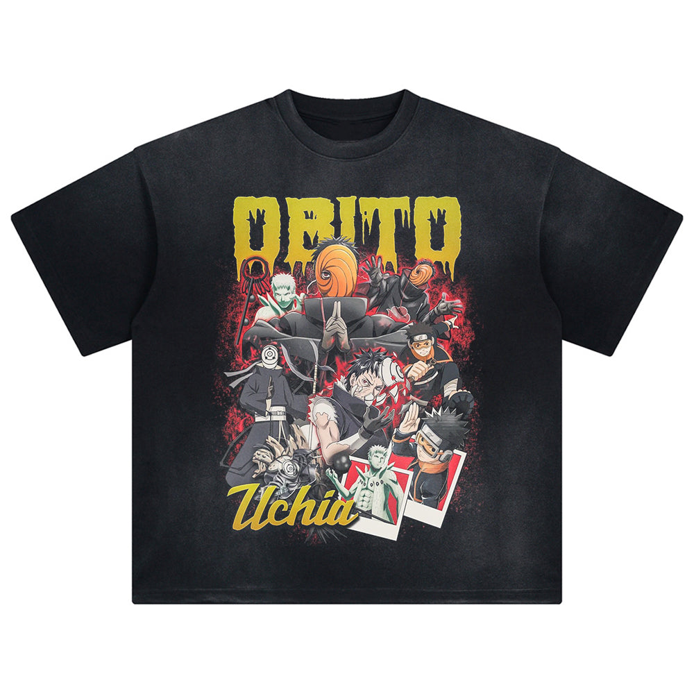 Men Washed Vintage Black T-Shirt Streetwear Anime Graphic Print Tshirt Harajuku Summer Short Sleeve Cotton Oversize Tee