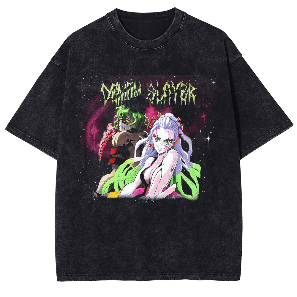 Men Washed T-Shirt Anime DTG Graphic Oversized T Shirt Vintage Black
