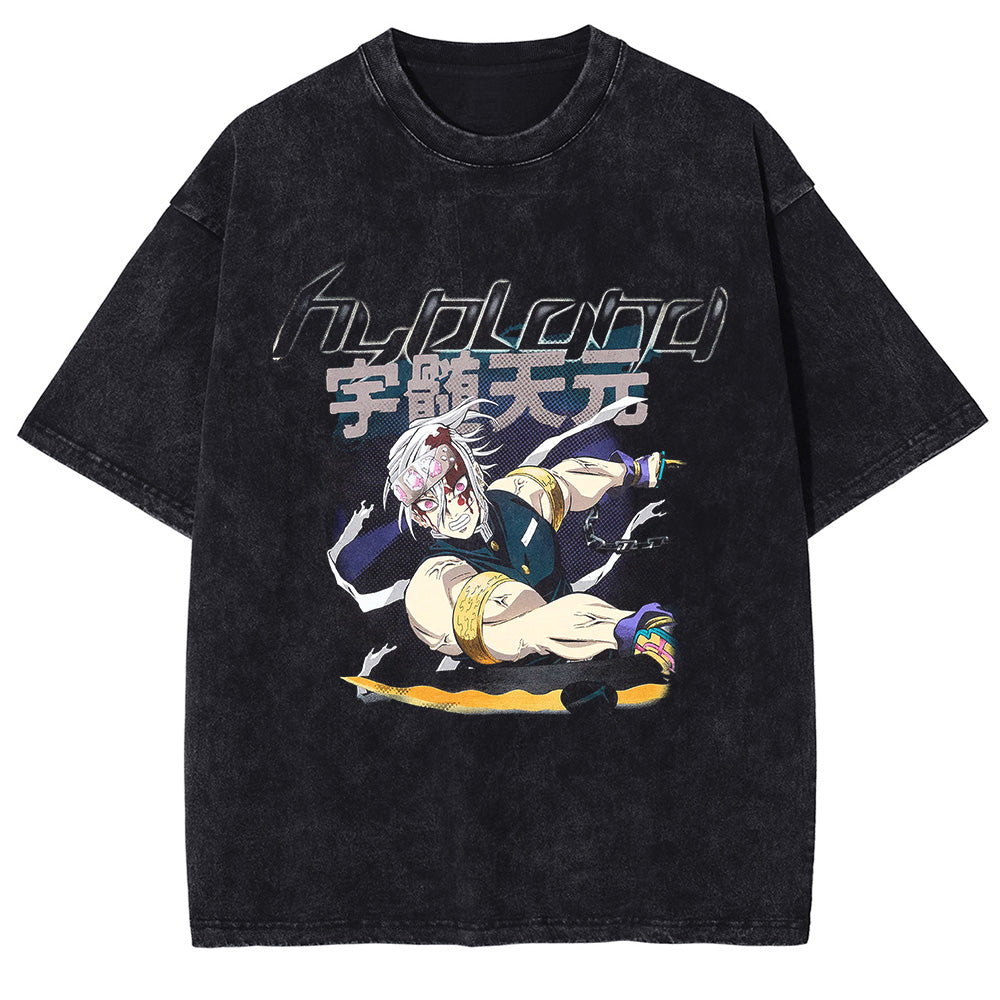 Men Washed T-Shirt Anime DTG Graphic Oversized T Shirt Vintage Black