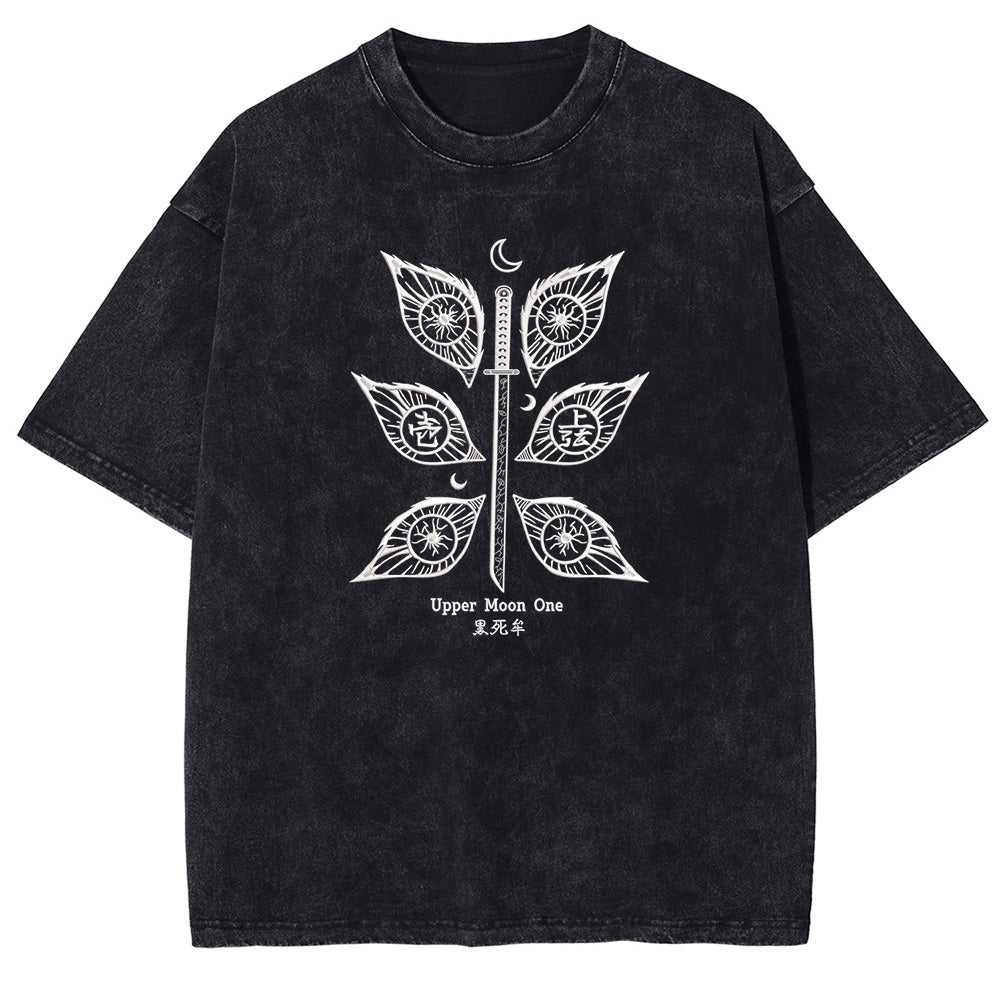 Men Washed T-Shirt Anime DTG Graphic Oversized T Shirt Vintage Black